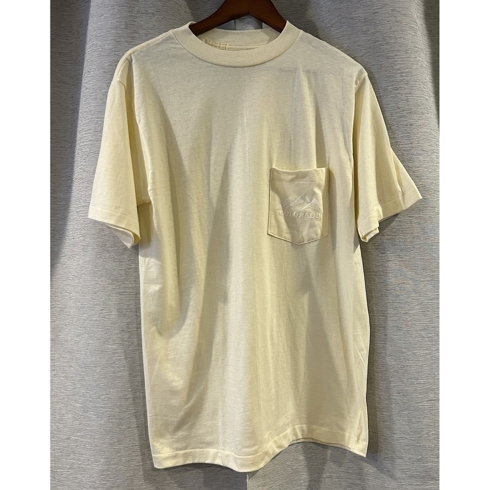 Vintage 90s Y2K Yellow Colorado Pocket T-Shirt Size Large